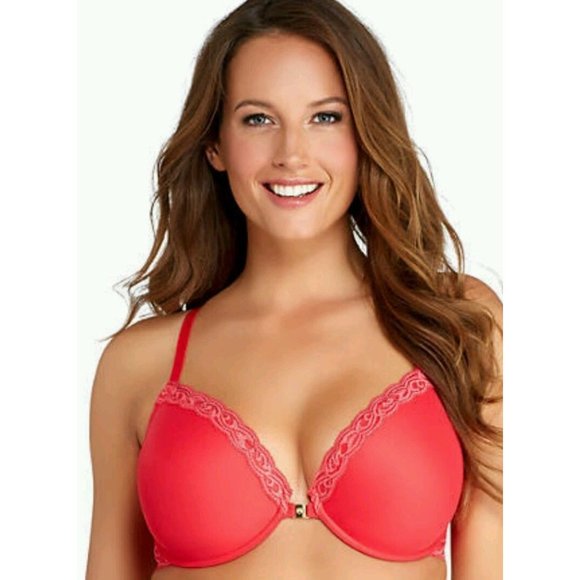 NATORI Feathers UW T-Back Front Close Bra #735023 Bright Coral 32D NEW - Picture 4 of 8